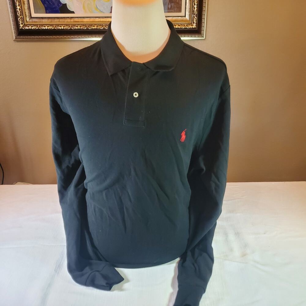Polo Ralph Lauren Mens Size XXL Black Long Sleeve Polo Shirt Pony Logo Casual